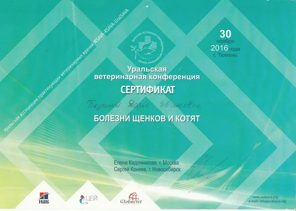 Сертификат о повышении квалификации врача клиники