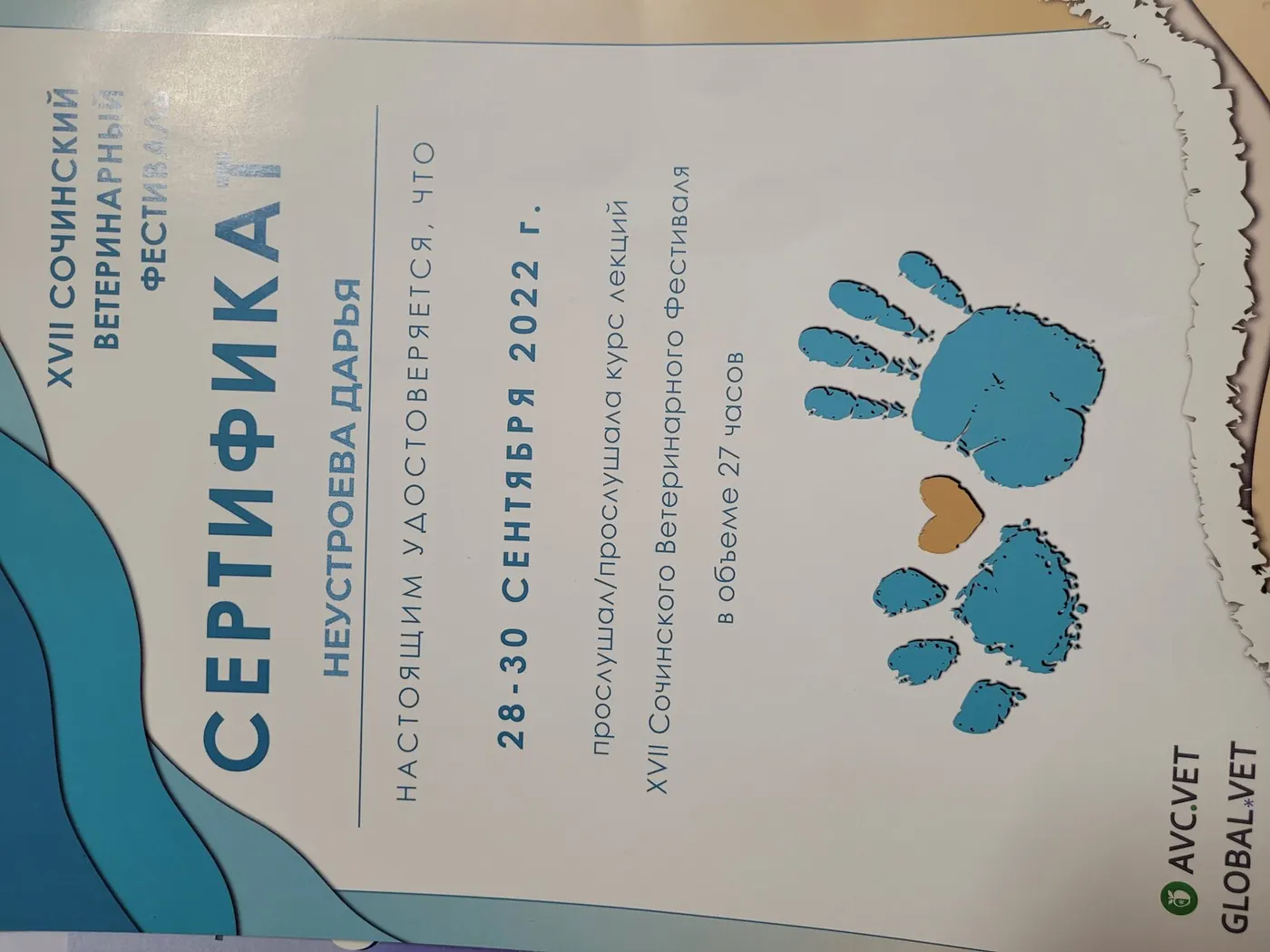 Сертификат о повышении квалификации врача клиники
